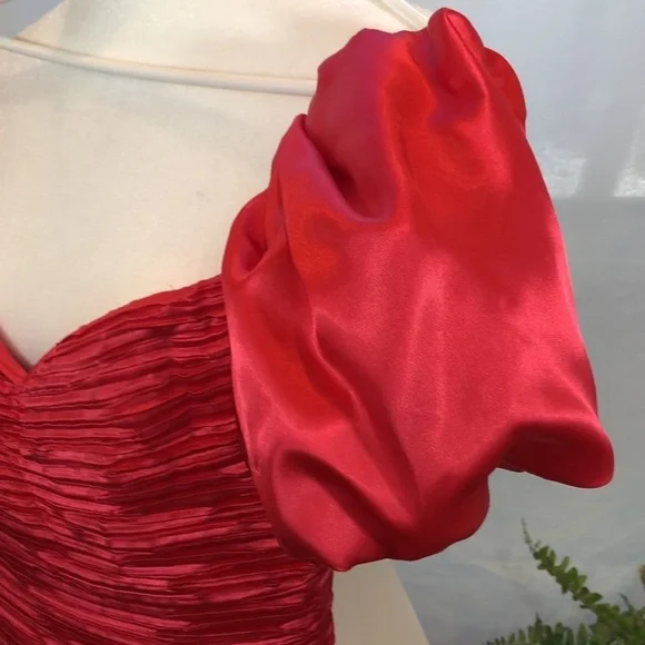 Vintage Lillie Rubin Couture Designer Red Pleated Satin Dress Women’s XS/S 2-4 - Picture 12 of 16